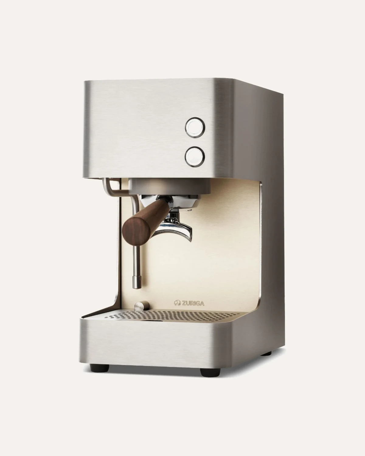 Zuriga E2-S Espressomaschine aus Chromstahl mit Dampflanze und Holzgriff