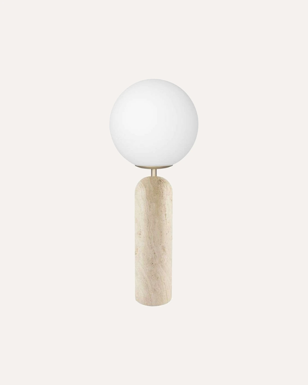Globen Lighting Torrano Tischleuchte 53 cm mit Travertinfuß und hellem Stoffschirm, freigestellt